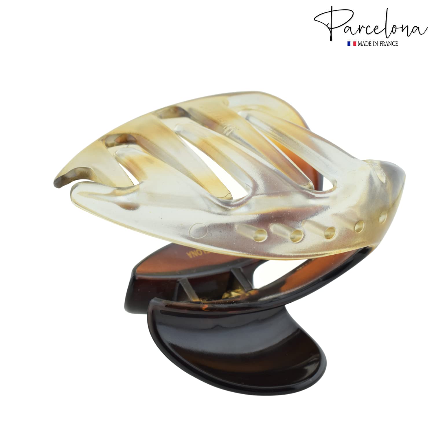 Parcelona French Heart Curve Clear N Shell Medium Cellulose Hair Claw