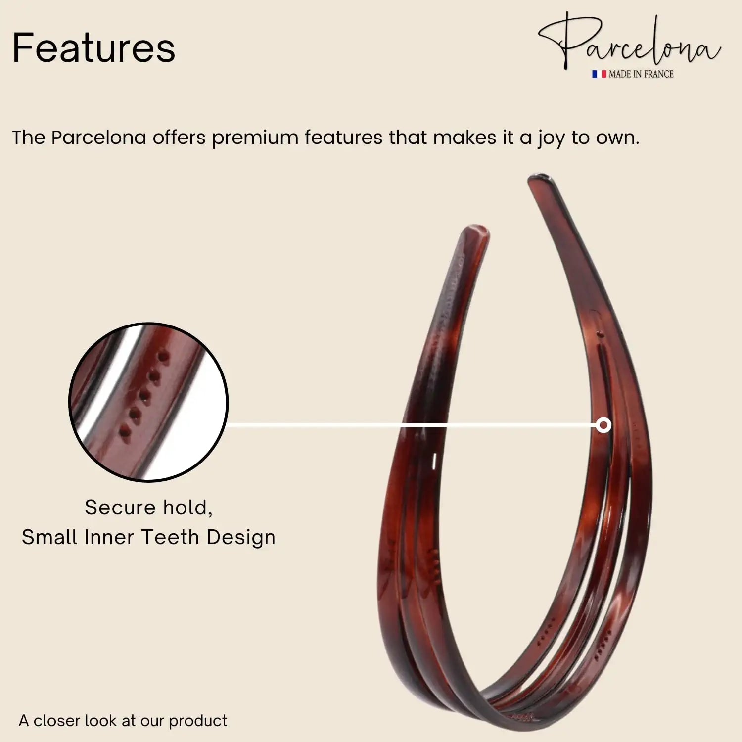 Parcelona French Triple Row 1 1/4" Wide Shell Brown Cellulose Acetate Headband