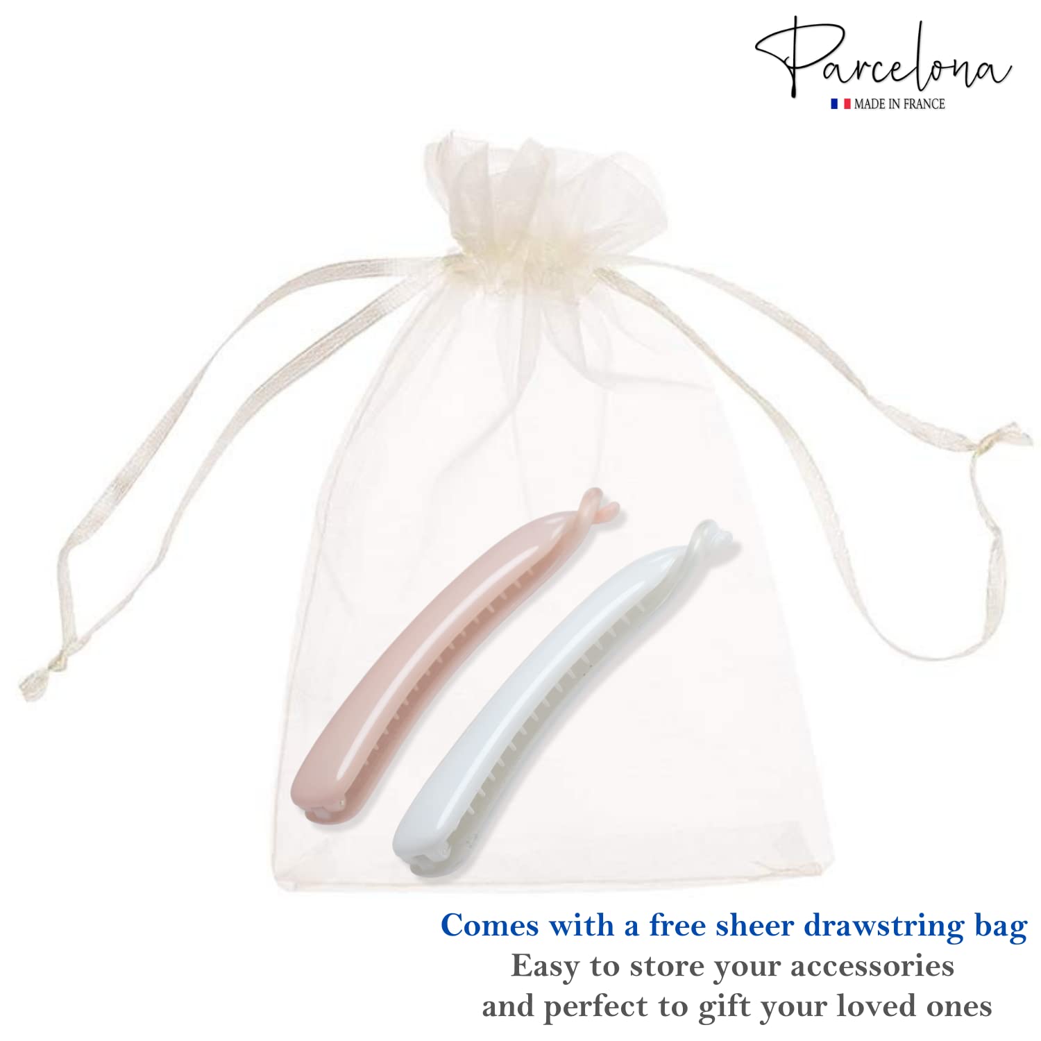 Parcelona French Small 3.75” Cellulose Set of 2 Banana Hair Clips for Women
