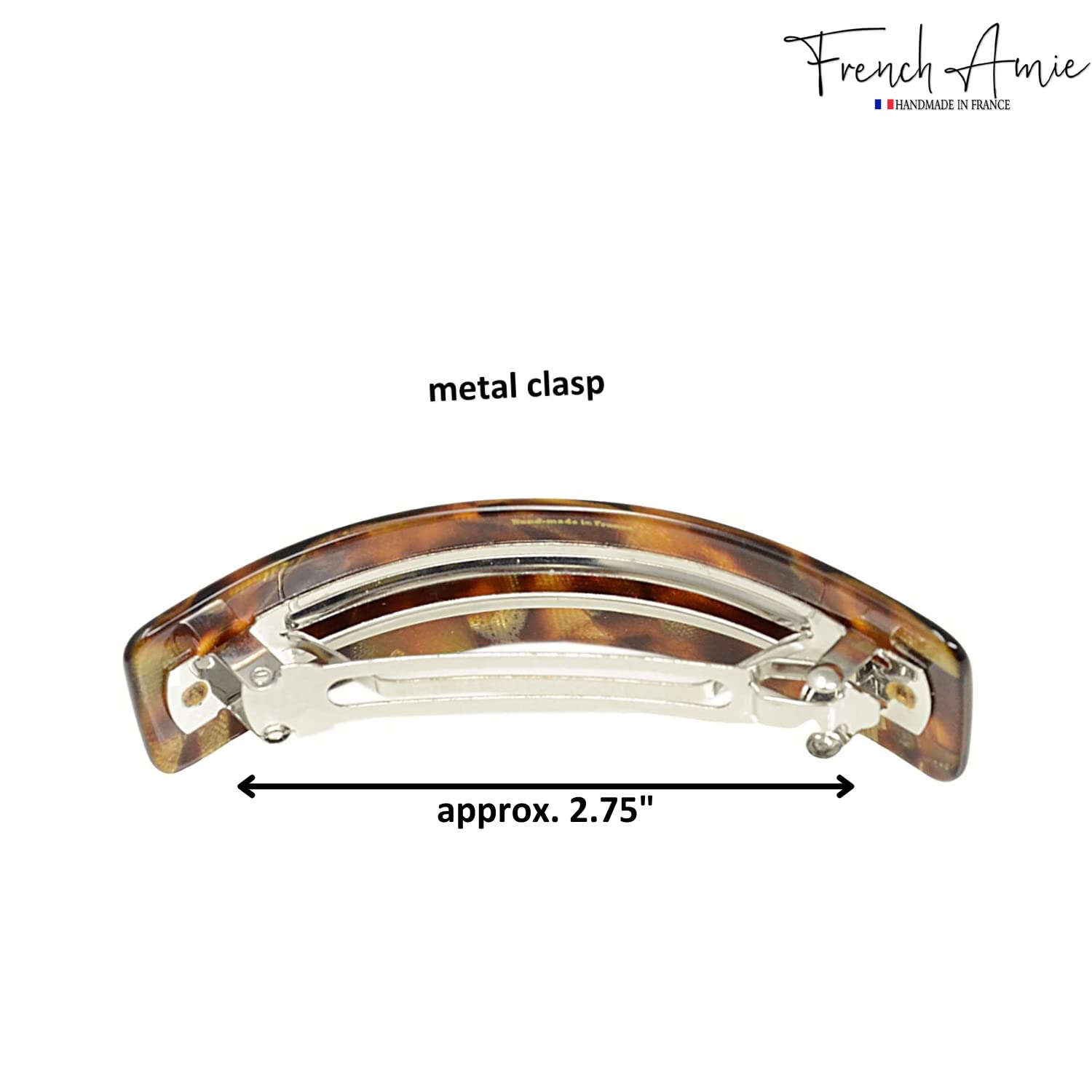 French Amie Curved Amber Brown Large Handmade Celluloid Hair Clip Barrette