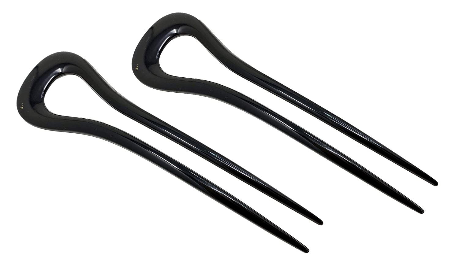 Parcelona French Classic Curve Black Large 5 1/4” Set of 2 Chignon Hair Bun Pin