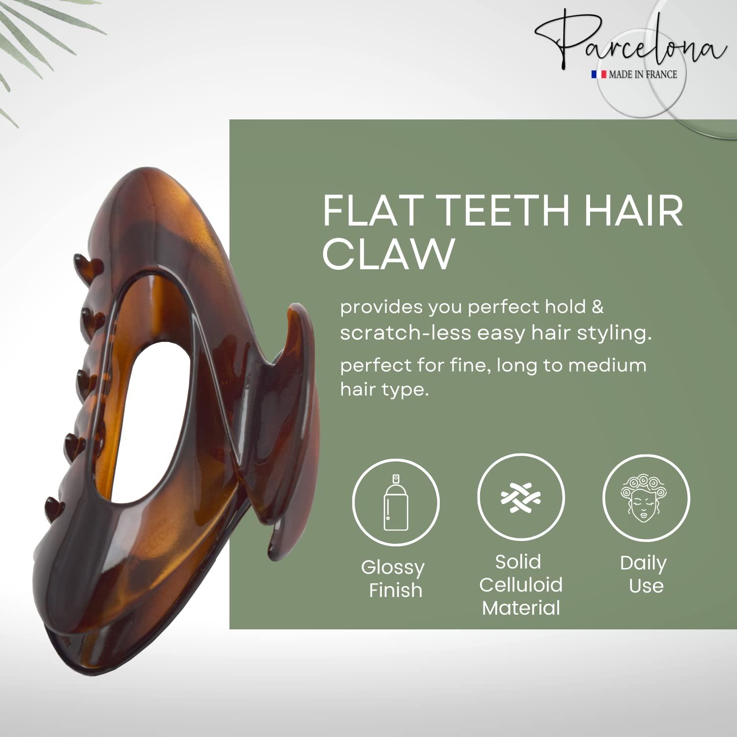Parcelona France Ovale Medium 3.5 Inches Covered Spring Cellulose Hair Claw Clip