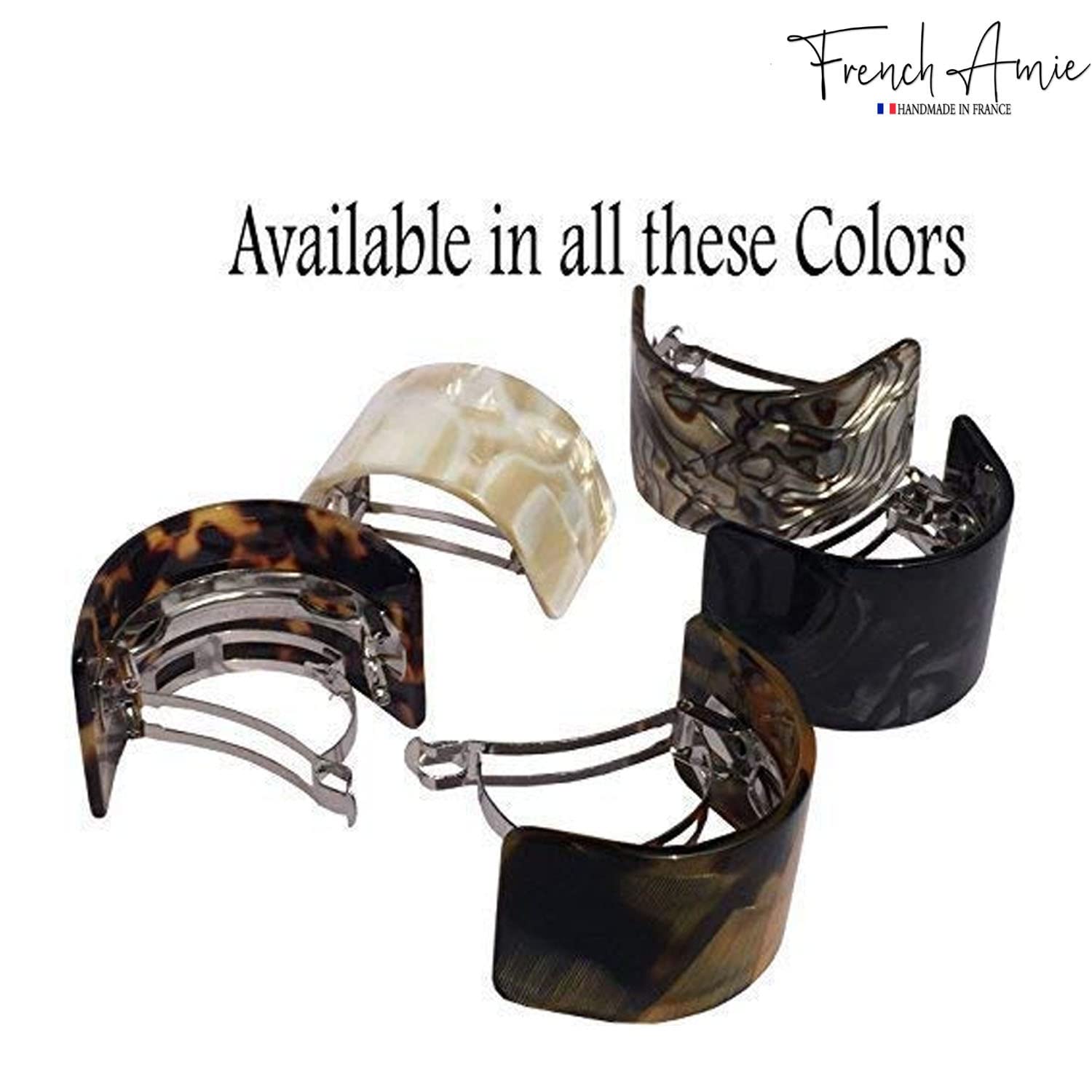 French Amie Half Circle 2 1/4" Medium Opera Curved Handmade Celluloid Hair Clip