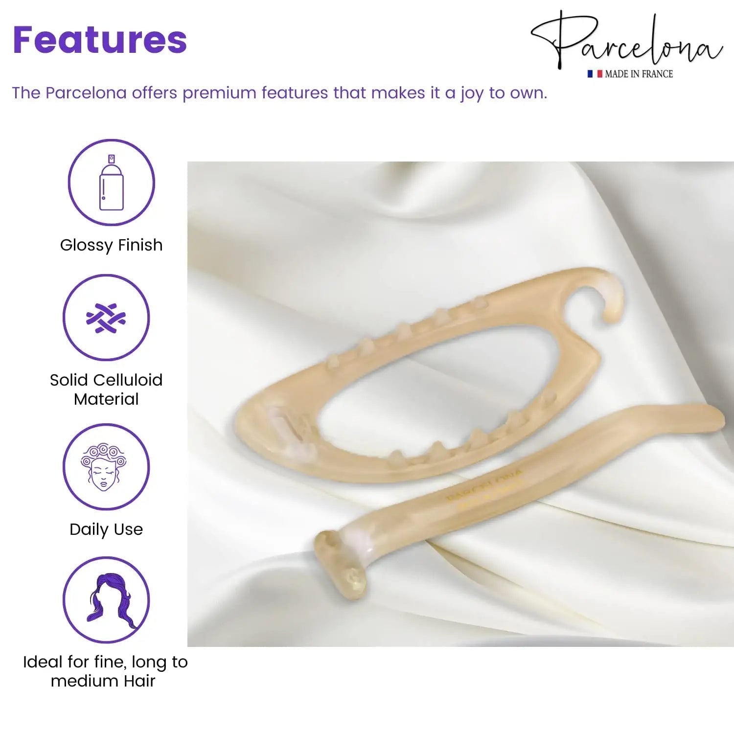 Parcelona French Plain Oval Small Cellulose Metal Free Hair Barrette for Women
