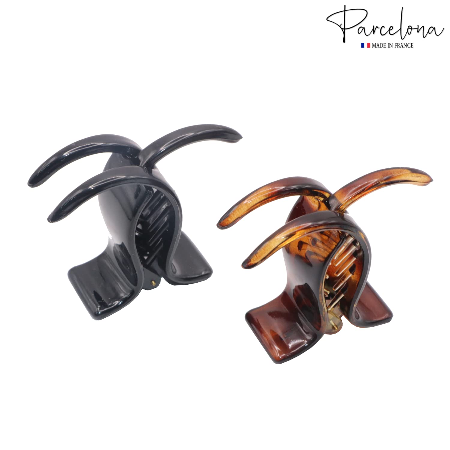 Parcelona French Small 3 Teeth Cellulose Fish Style Hair Claws for Women(2 Pcs)