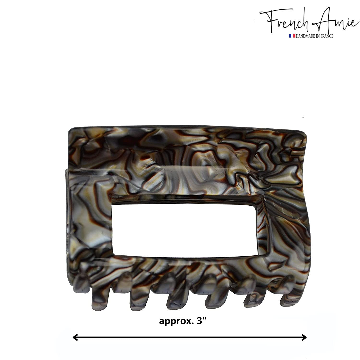 French Amie Geo Medium Onyx Silver Grey Handmade Cellulose Hair Claw Clip Clamp