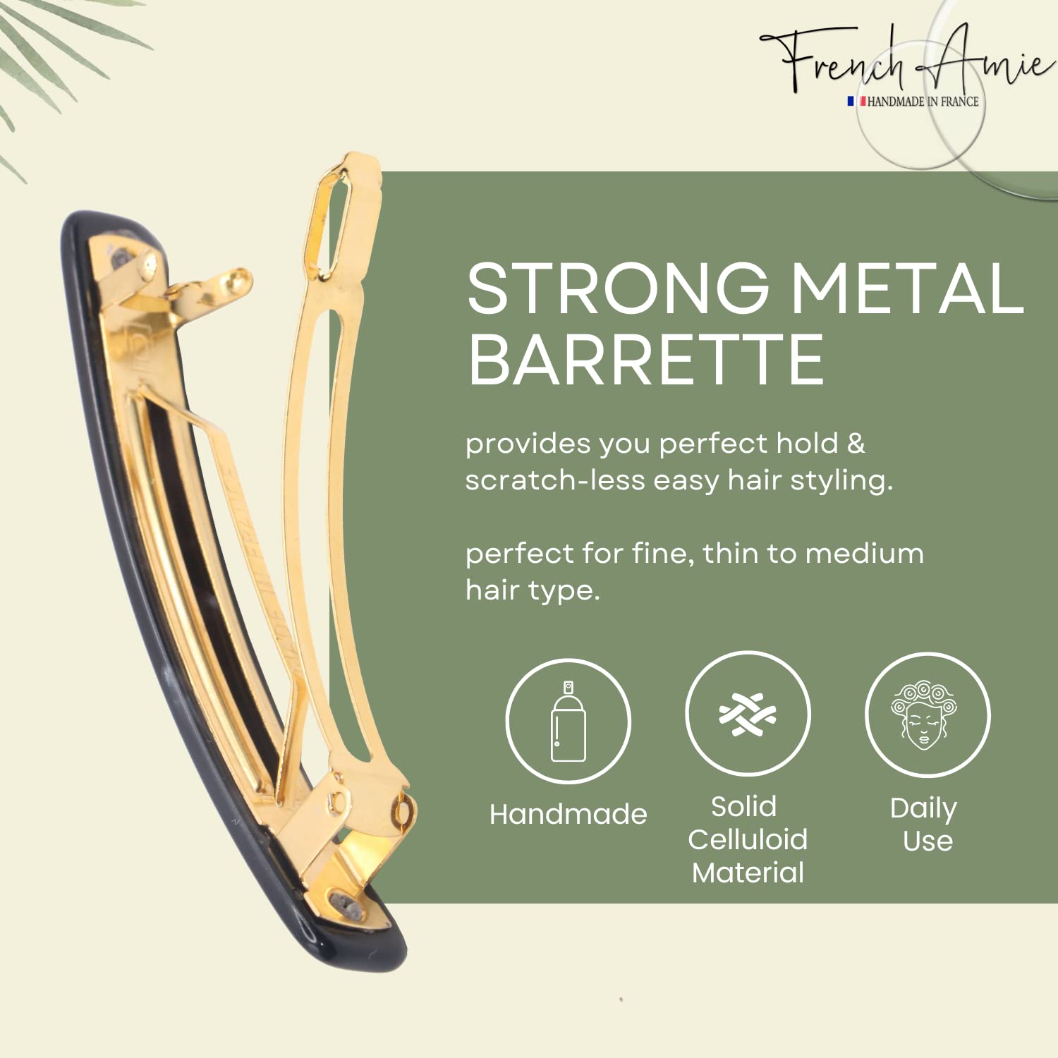 French Amie Small 2 1/4" Cellulose Handmade Hair Barrette for Women and Girls