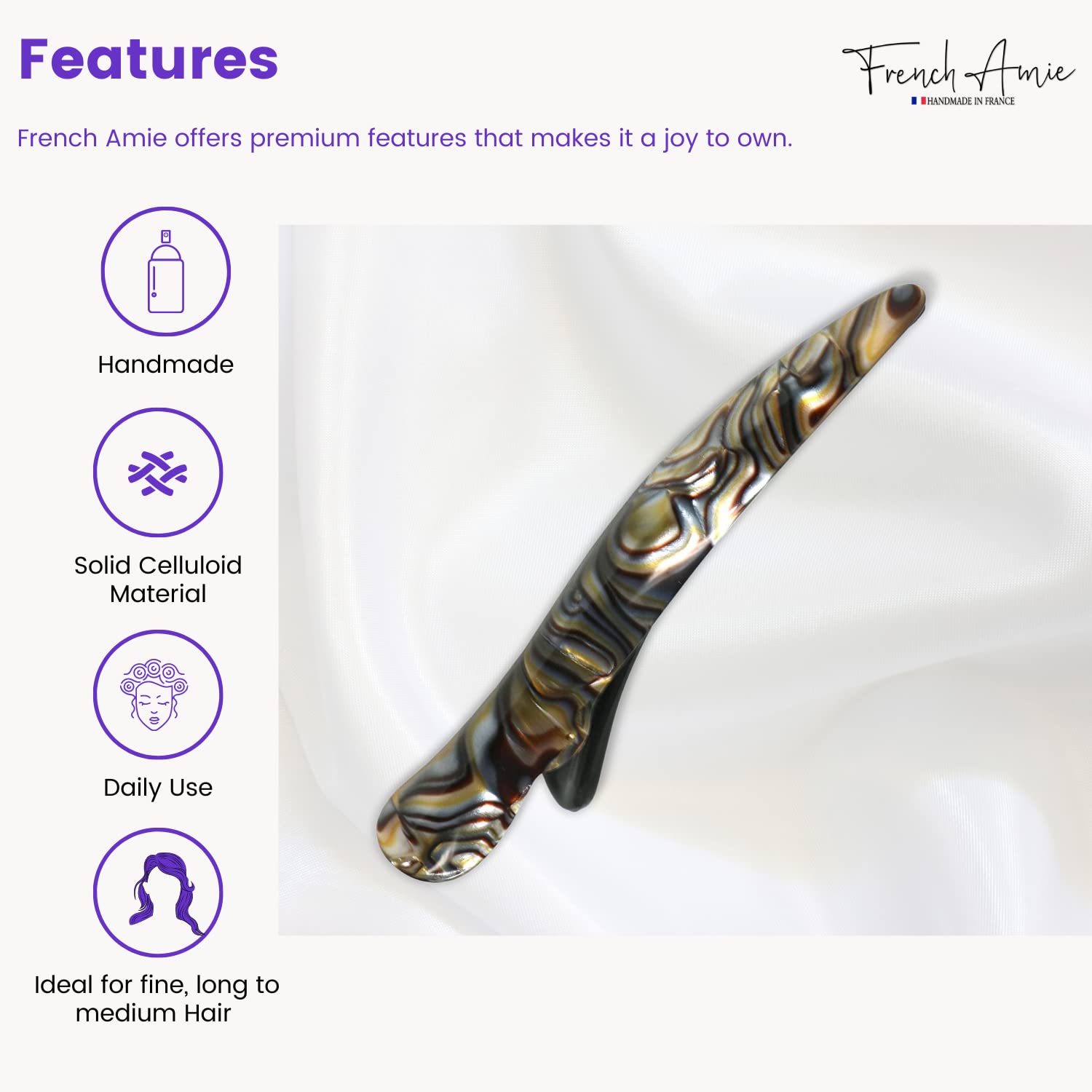 French Amie Large Brill Beak Handmade Salon Hinge Hair Side Slider