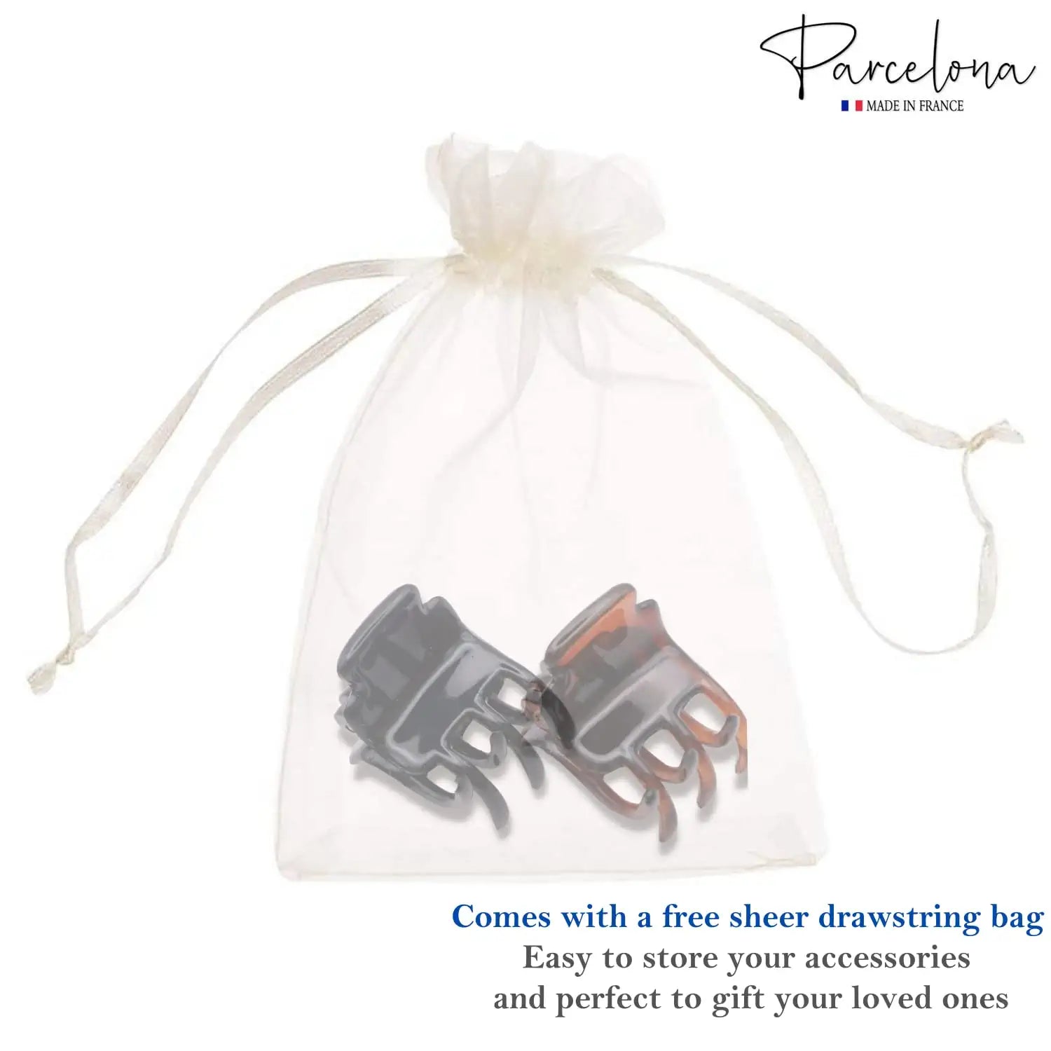 Parcelona French Glossy Square Very Small Cellulose Hair Claws for Women 2Pcs