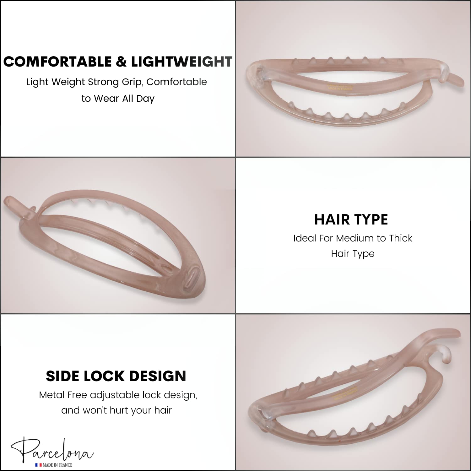 Parcelona French Plain Oval Simple Large Metal Free Hair Barrette for Women
