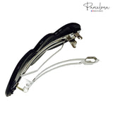 Parcelona French Medium Button Glossy Black Celluloid Acetate Hair Clip Barrette