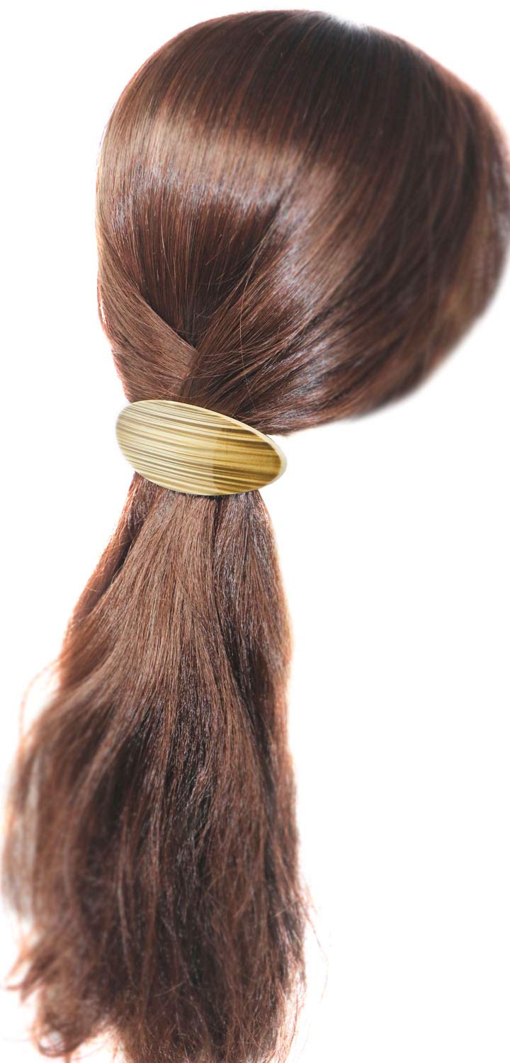 Parcelona French Oval Grey Beige Cellulose Acetate Automatic Hair Clip Barrette
