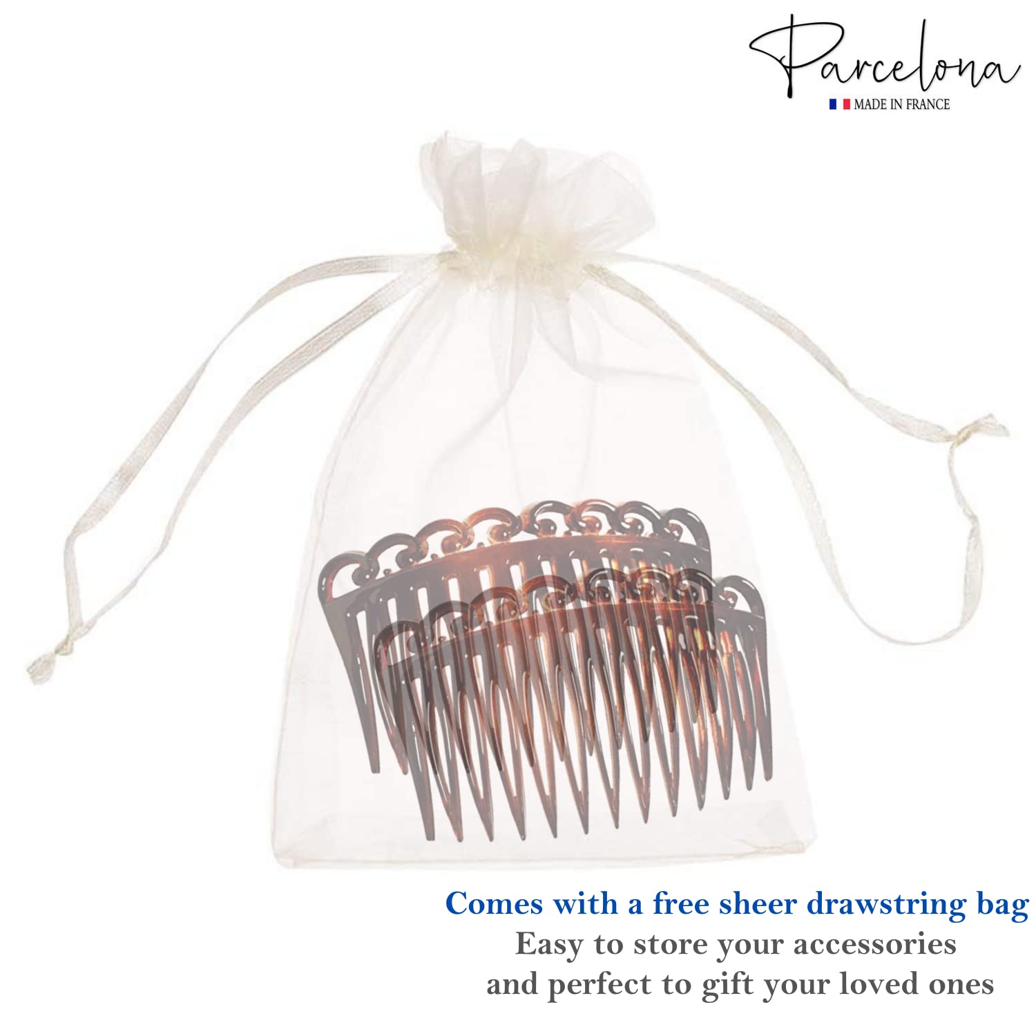 Parcelona French Swirl Savana Small Cellulose Set of 2 Side Hair Combs for Women