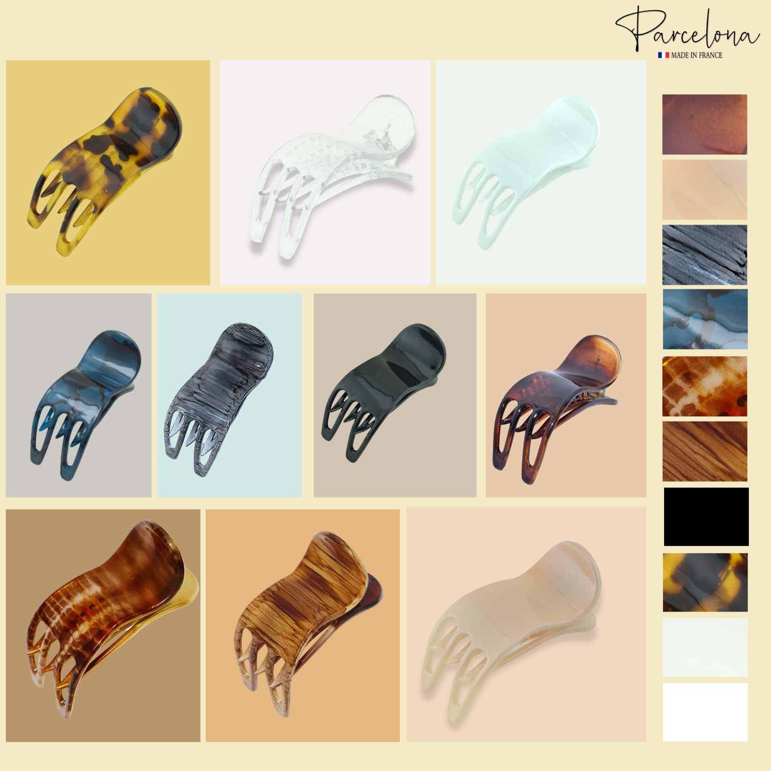 Parcelona French Simply Bear Paw Medium 3” Cellulose Hair Claw Clip for Women