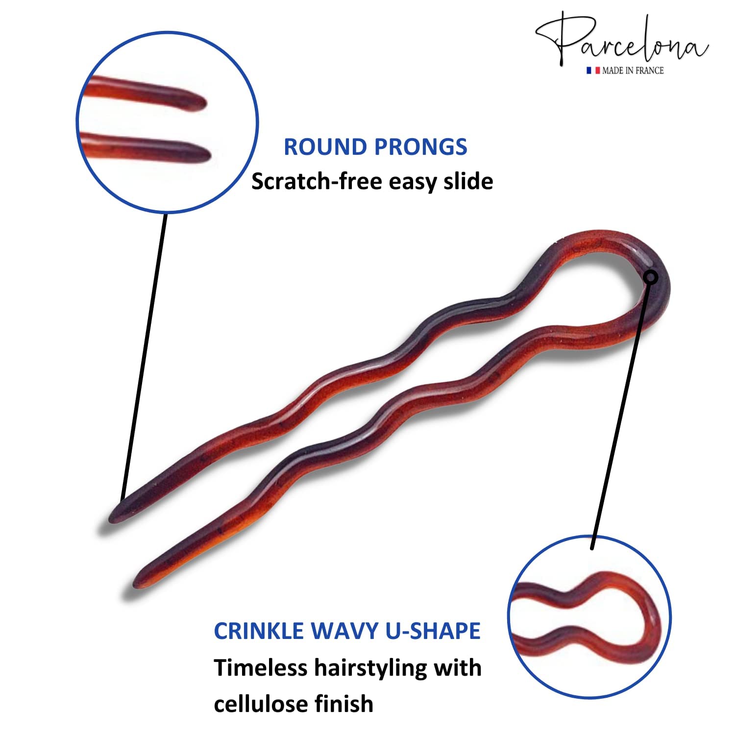Parcelona French Slick Medium Celluloid Acetate Wavy U Shaped Hair Pin for Women