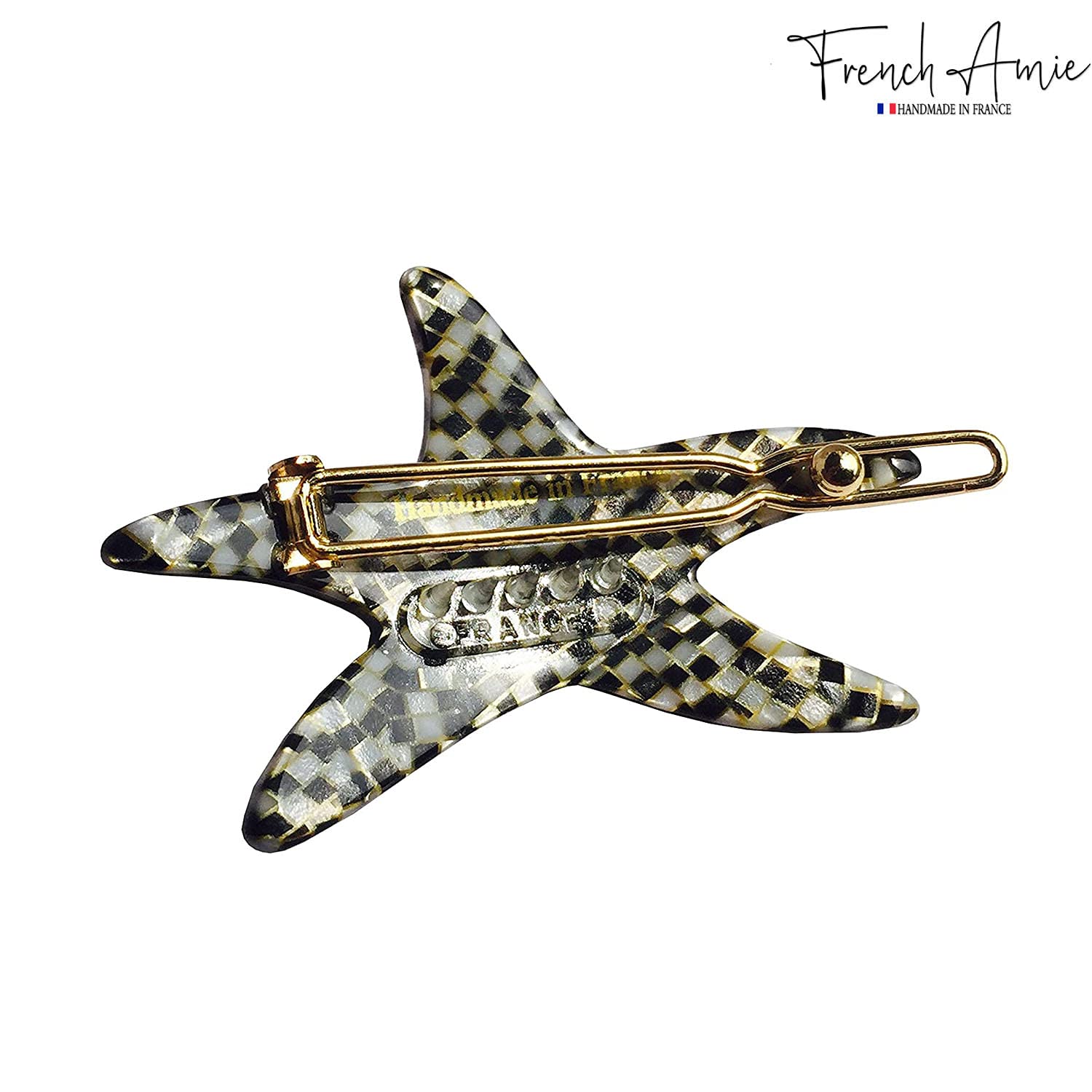 French Amie Star Small Cellulose Handmade Hair Slide Barrette With Snap Clips