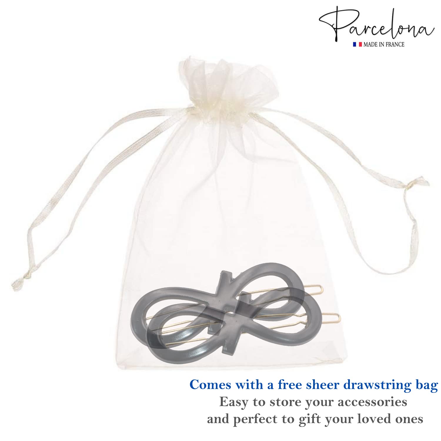 Parcelona French Ribbon Knot Infinity Small Cellulose Hair Barrettes for Women