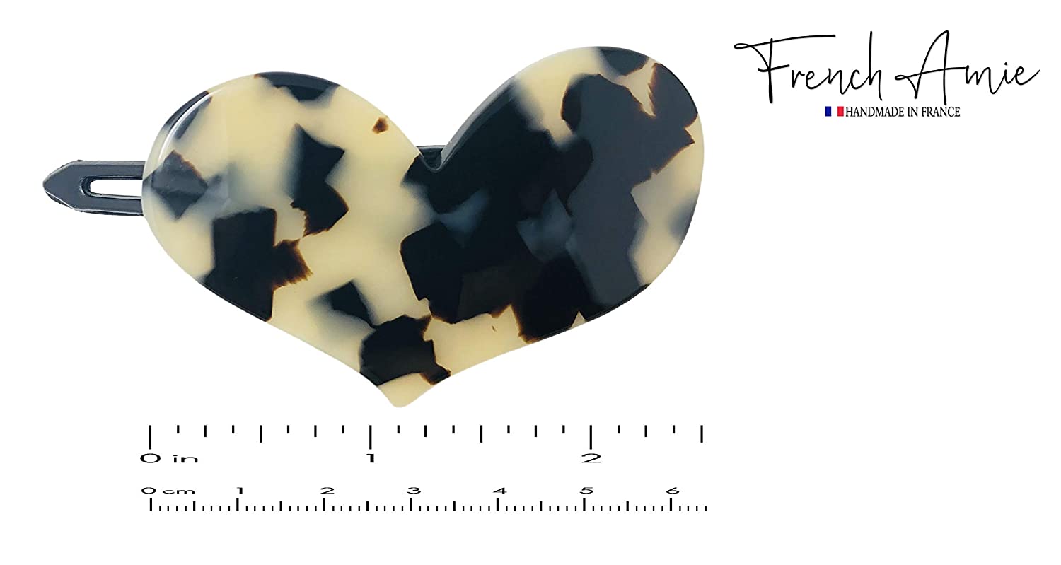 French Amie Cupid Hearts Small 2.5” Handmade Cellulose Metal Free Set of 4 Side Slide Snap