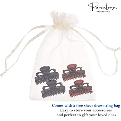 Parcelona French Petite Very Small Cellulose Set of 4 Hair Claws For Women