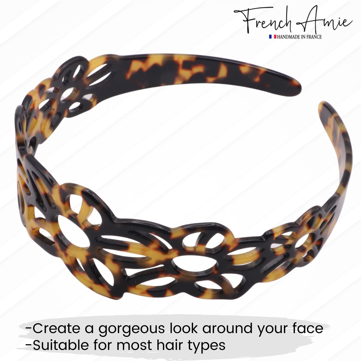 French Amie Flower Wide 1 1/2" Cellulose Handmade Flexible Headbands