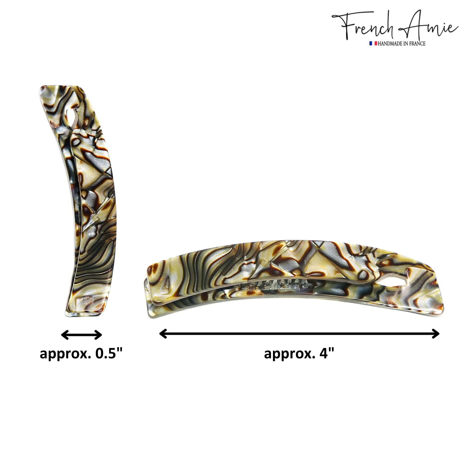 French Amie Elongated Curve 4" Cellulose Handmade Banana Hair Clip for Women
