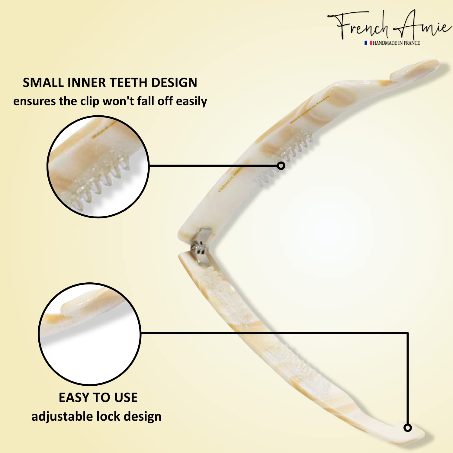 French Amie Elongated Curve 4" Cellulose Handmade Banana Hair Clip for Women
