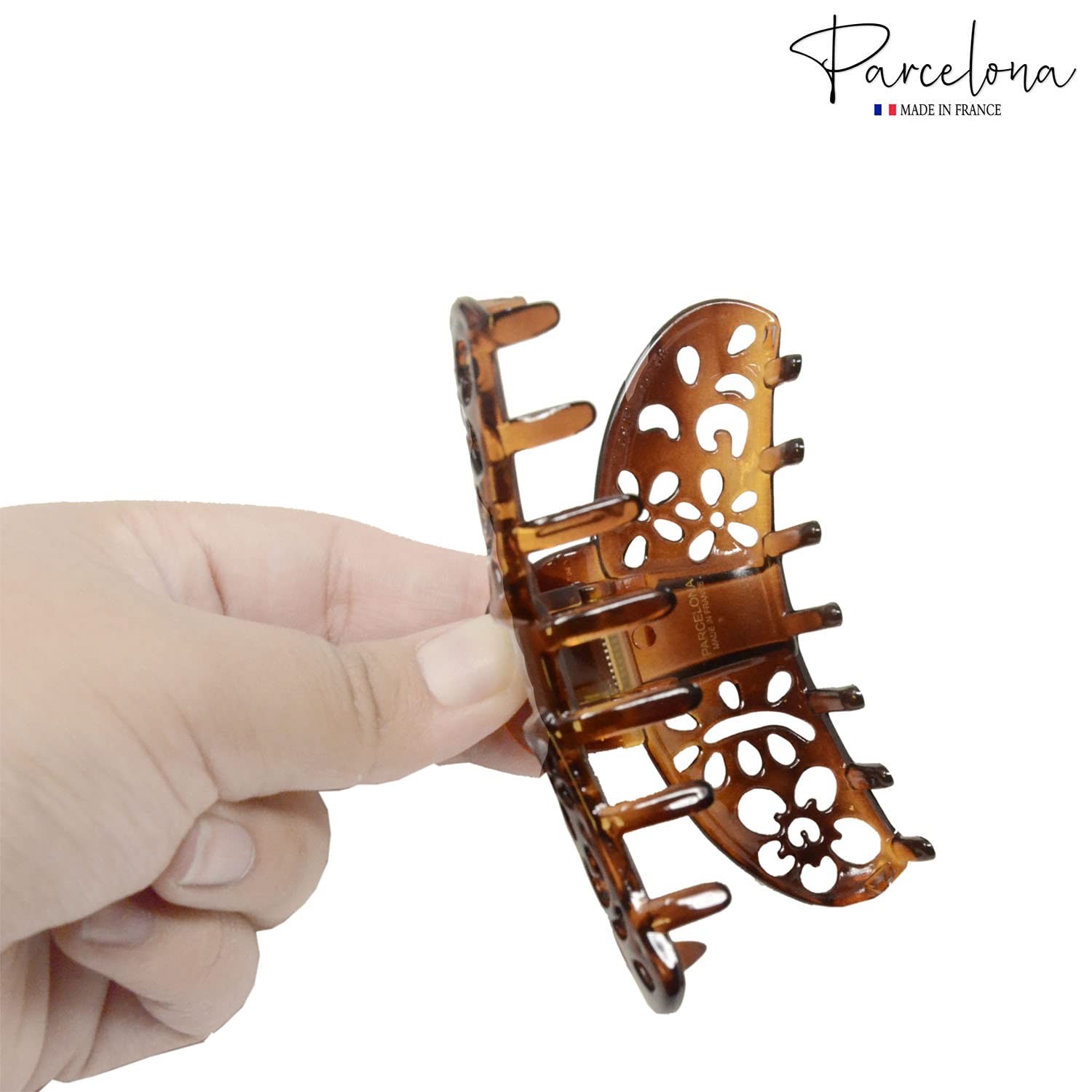 Parcelona French Fleur Shell Medium Covered Spring Cellulose Jaw Hair Claw Clip