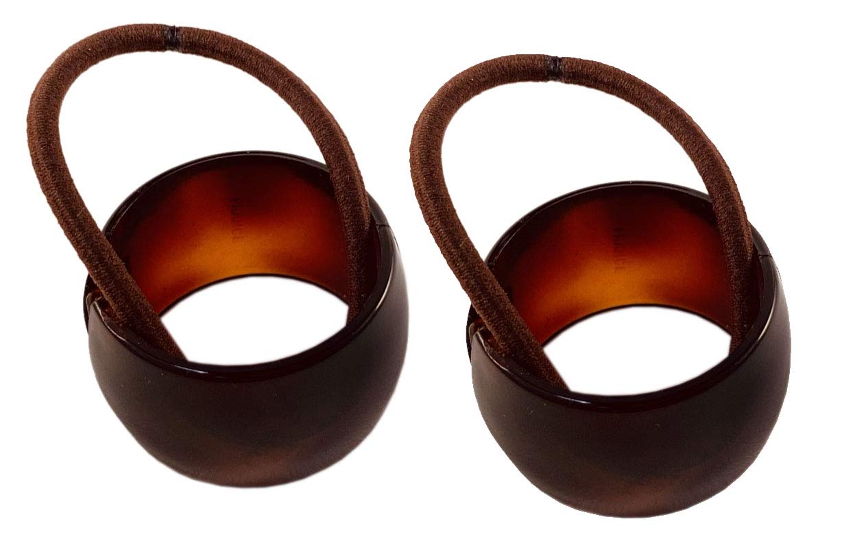 Parcelona French Cuff Rings Brown Small Cellulose Set of 2 Elastic Hair Tie