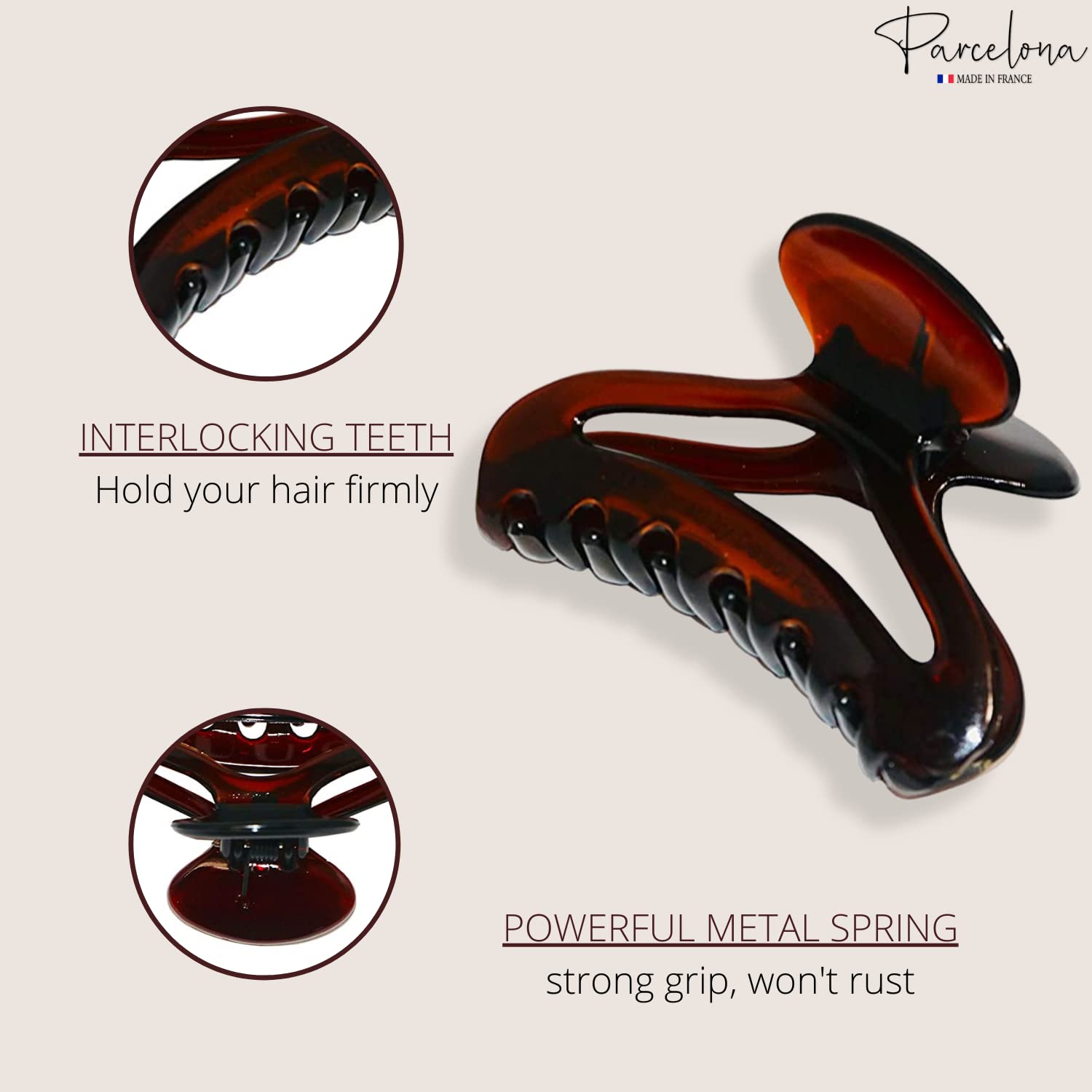 Parcelona French Flat Cutout Black N Shell Medium Set Of 2 Cellulose Hair Claws