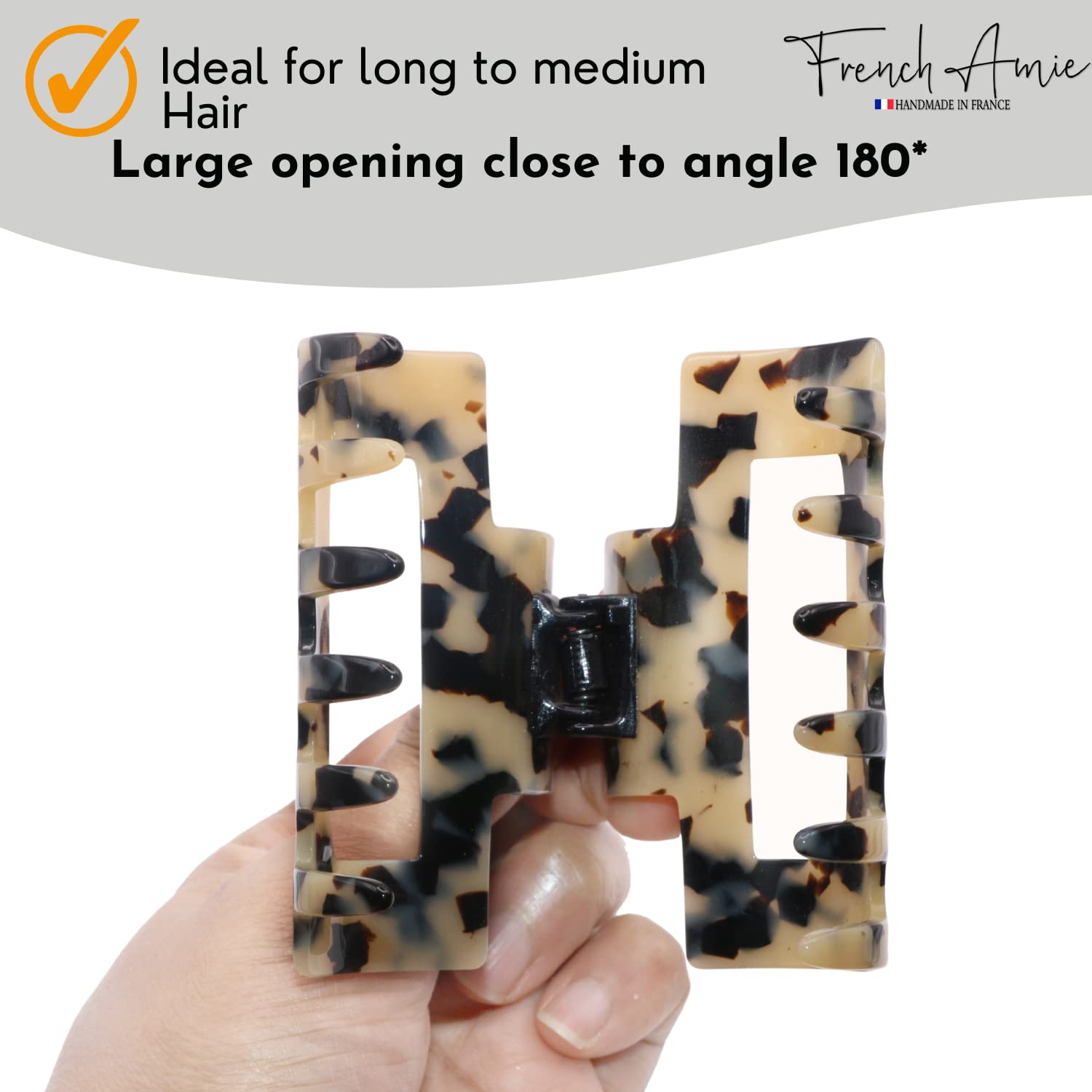 French Amie Geo Medium 3 1/4" Cellulose Acetate Handmade Jaw Hair Claw Clip Women