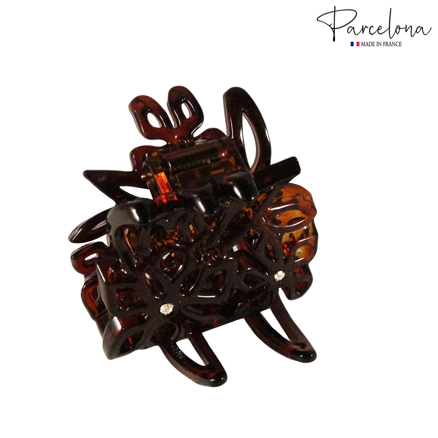 Parcelona French Tri Flower Cellulose with Crystals Hair Claw Clip