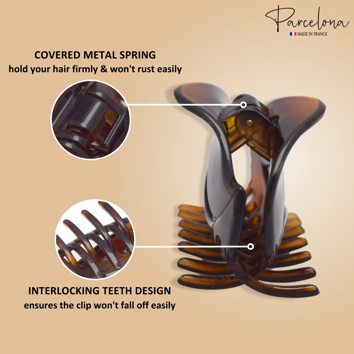Parcelona French Swift Shell Jaw Hair Claw Clip Clamp with Covered Spring