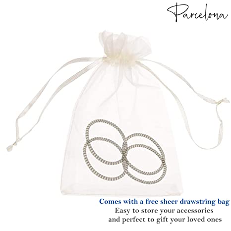 Parcelona Thin Stripes Set of 4 Ponytail Holder Elastic Hair Ties for Women