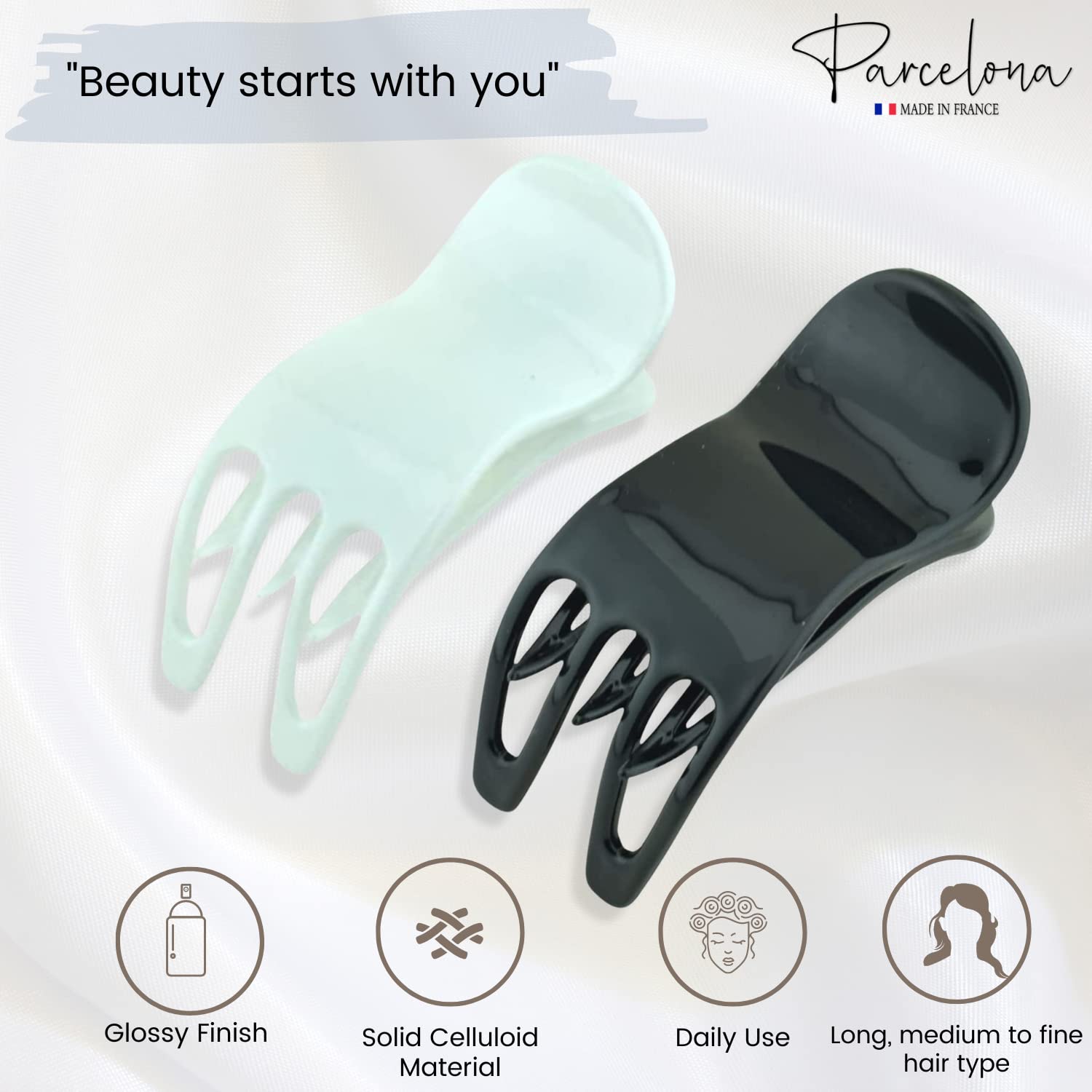 Parcelona French Simply Bear Paw Medium 3” Cellulose Set of 2 Hair Claw Clips