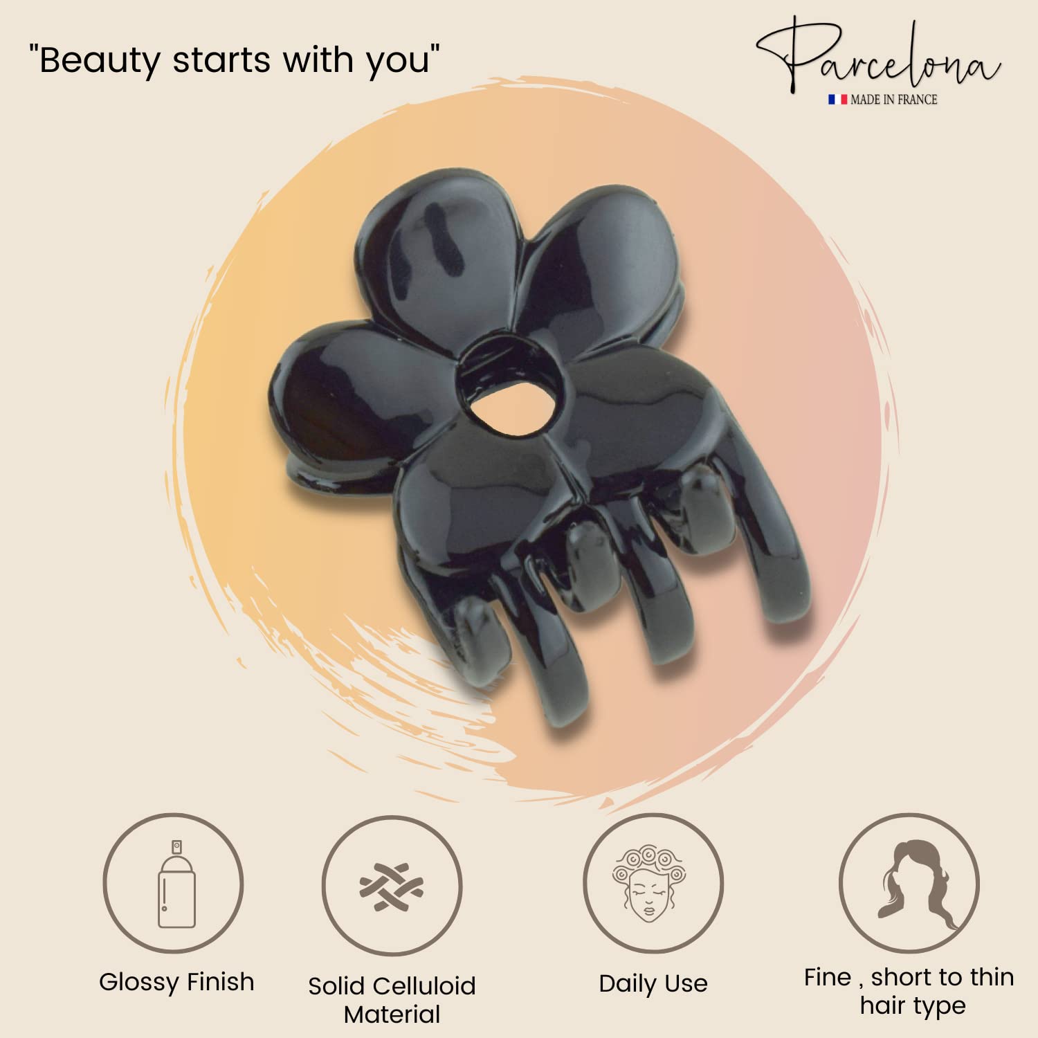 Parcelona French Belle Fleur Small 1 1/2" Cellulose Jaw Hair Claw for Women