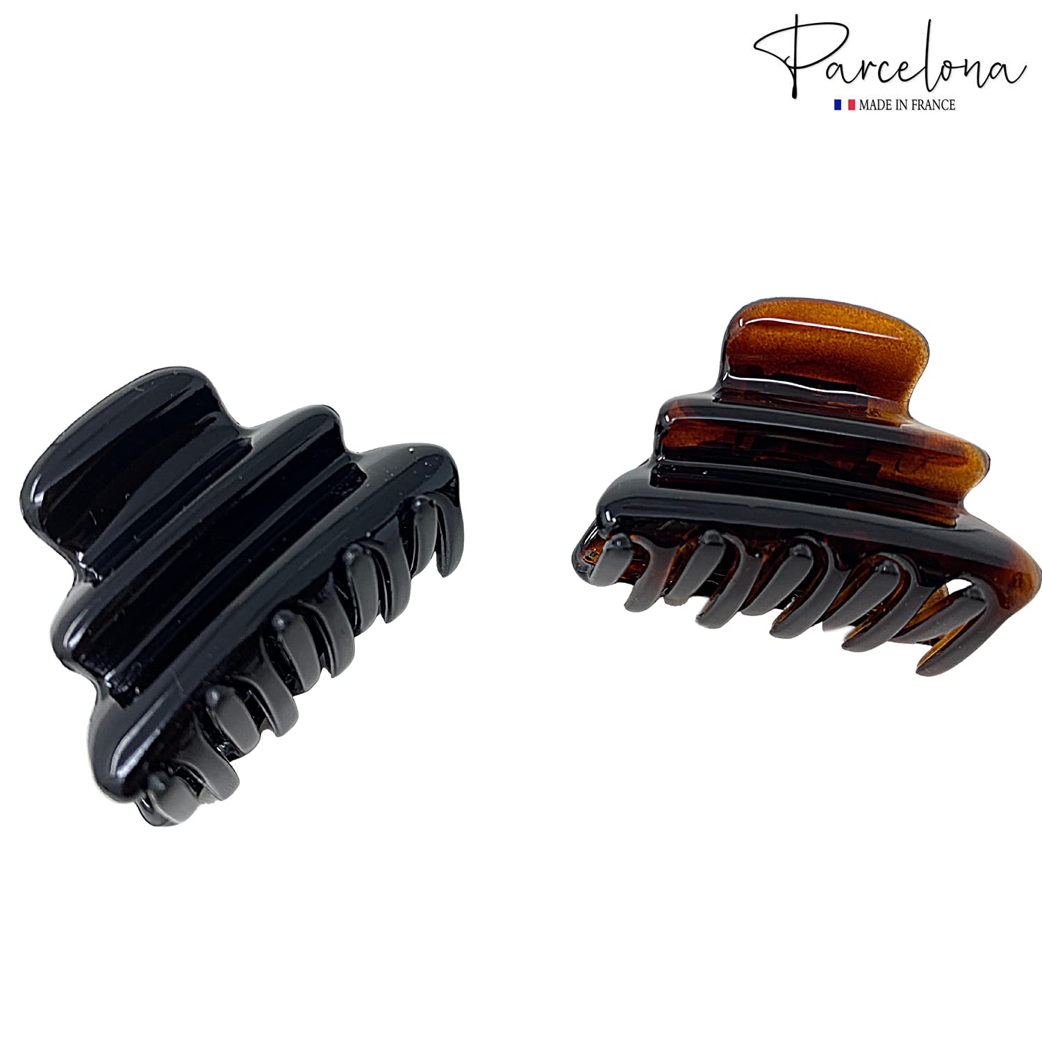 Parcelona French Crumpled Fat Small Shell & Black Cellulose Jaw Hair Claw Clip