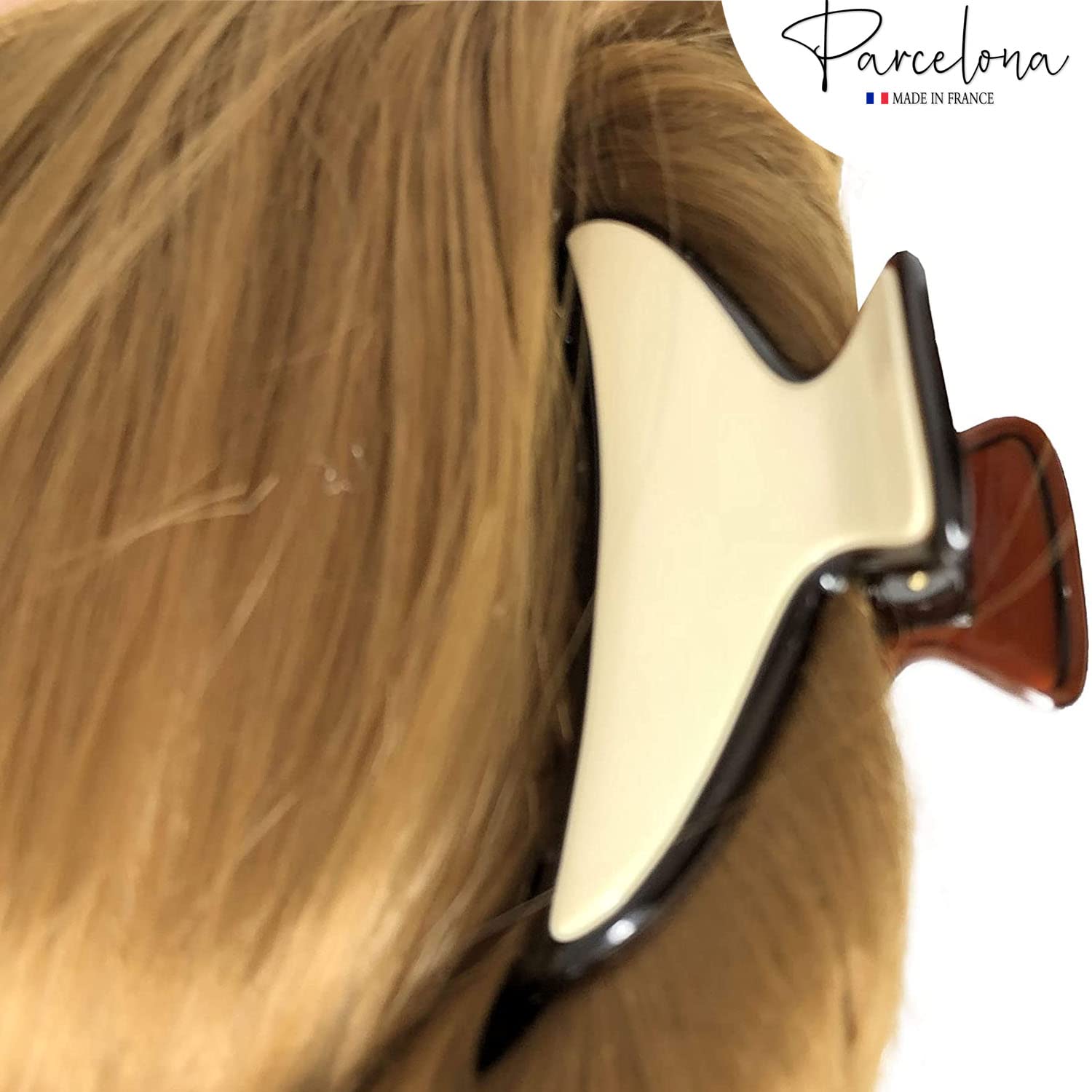 Parcelona French Medium Shell Solid Ivory Cellulose Jaw Hair Claw Clip