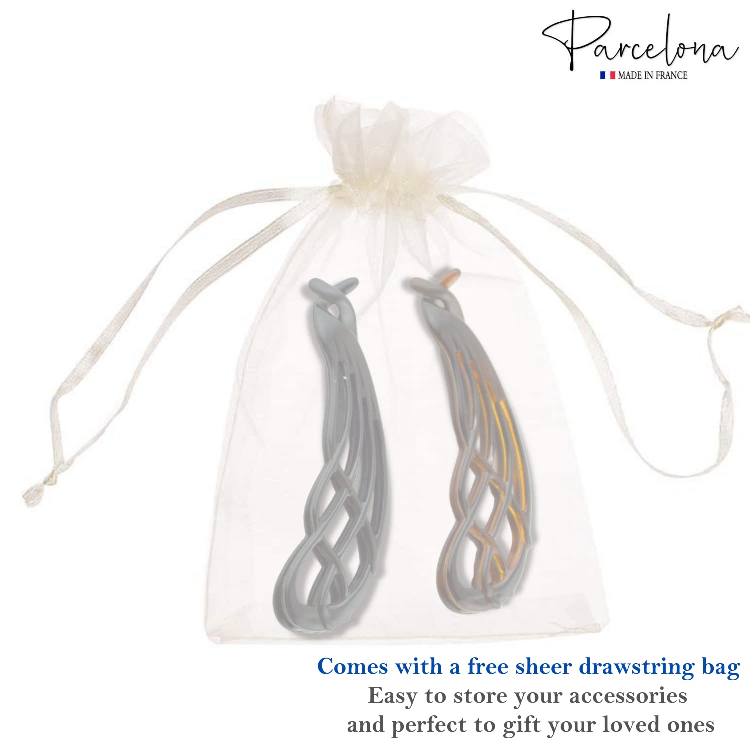 Parcelona French Curved Large 4" Cellulose Banana Hair Clip for Women