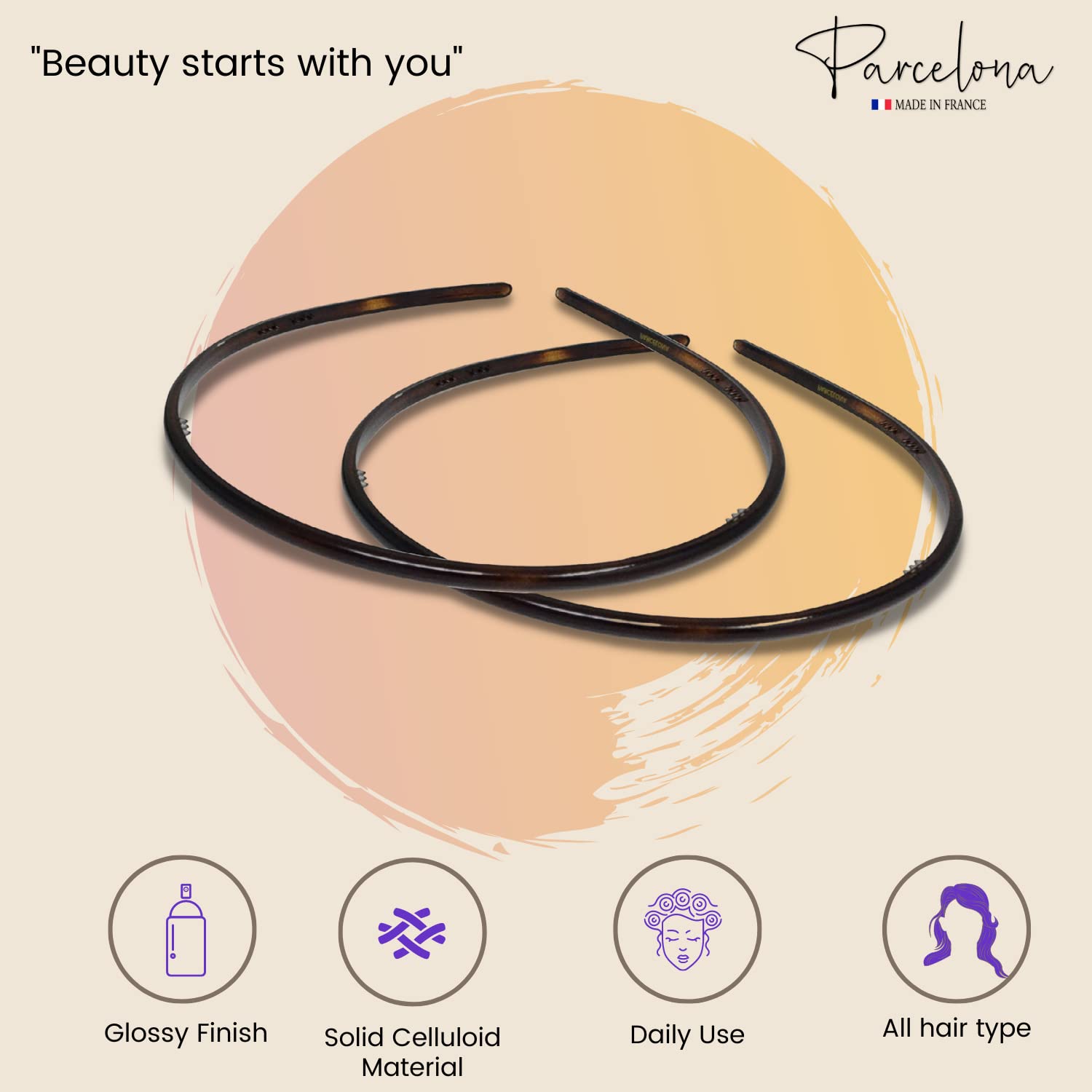 Parcelona French Ultra Thin Brown Celluloid Set of 2 Flexible Hair Headband