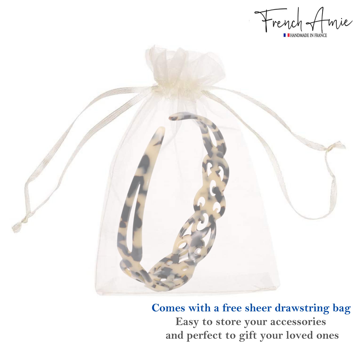 French Amie Filigree Wide 1" Celluloid Handmade Headband for Women