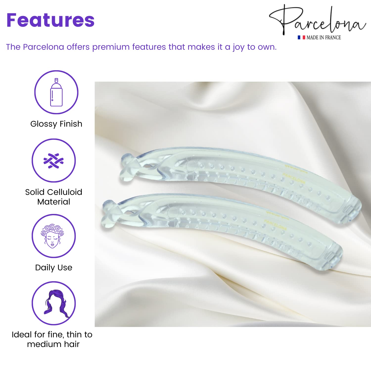 Parcelona French Small 3.75” Cellulose Set of 2 Banana Hair Clips for Women