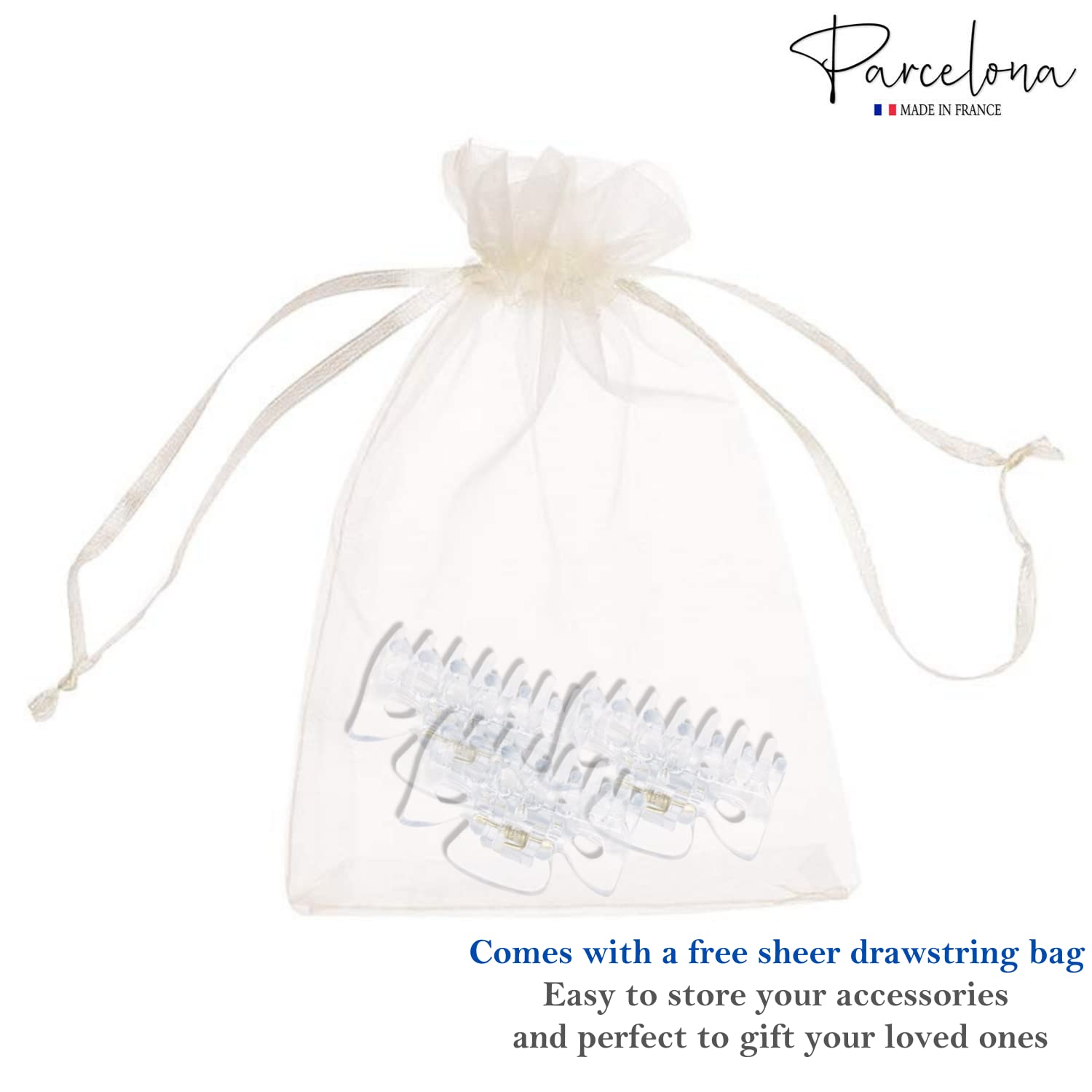 Parcelona French Classic 1.5" Small Celluloid Set of 3 Hair Claws for Women