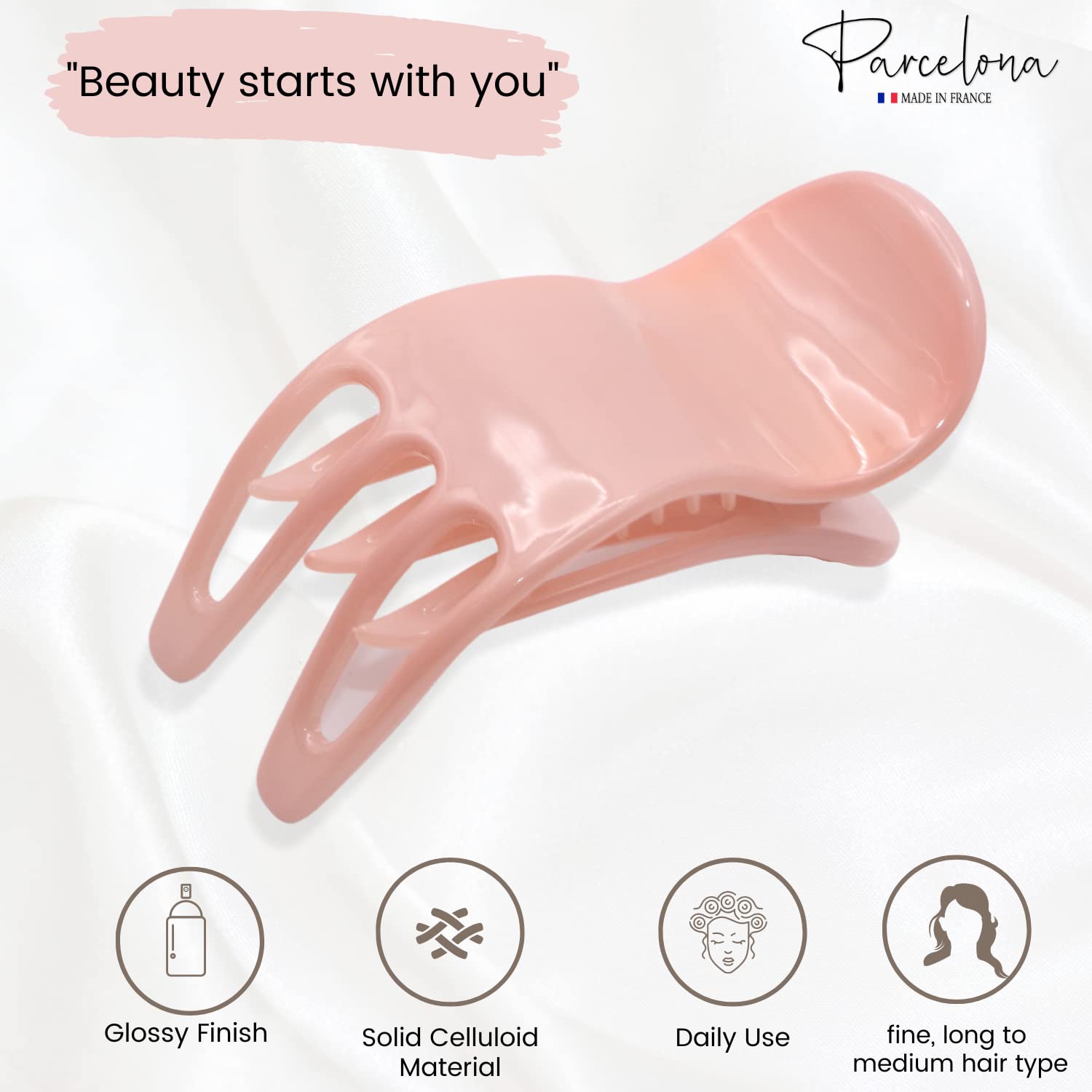 Parcelona French Simply Bear Paw Medium 3” Cellulose Hair Claw Clip for Women