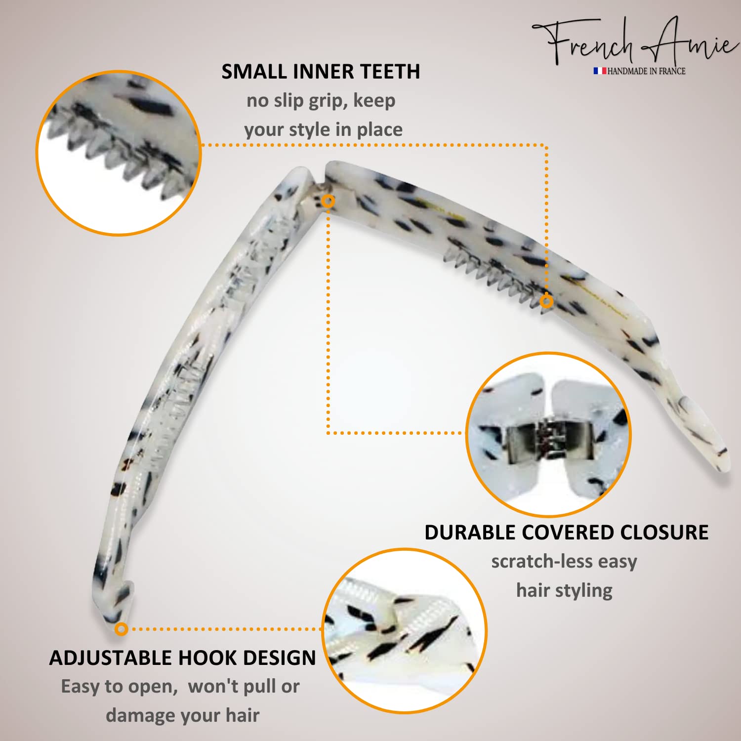 French Amie Elongated Curve 4" Cellulose Handmade Banana Hair Clip for Women