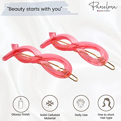 Parcelona French Infinity Ribbon Small Cellulose Hair Barrettes for Women(2 Pcs)
