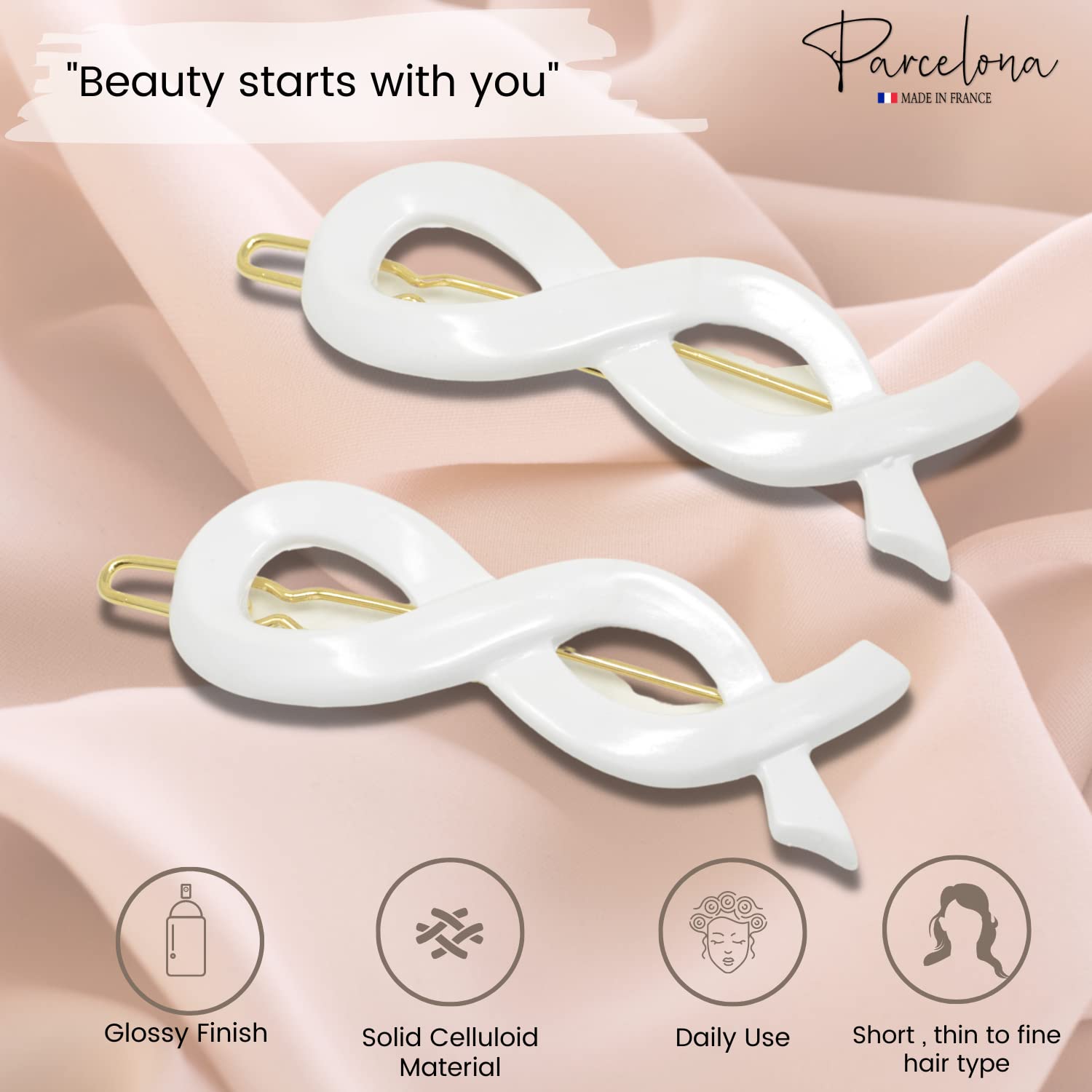 Parcelona French Infinity Ribbon Small Cellulose Hair Barrettes for Women(2 Pcs)