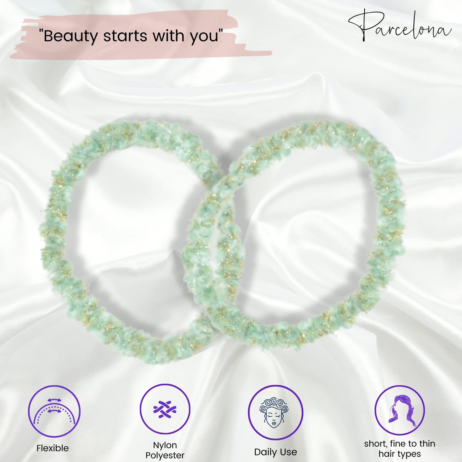 Parcelona Flexible Set of 4 Chenille Ponytail Holder Elastic Hair Ties
