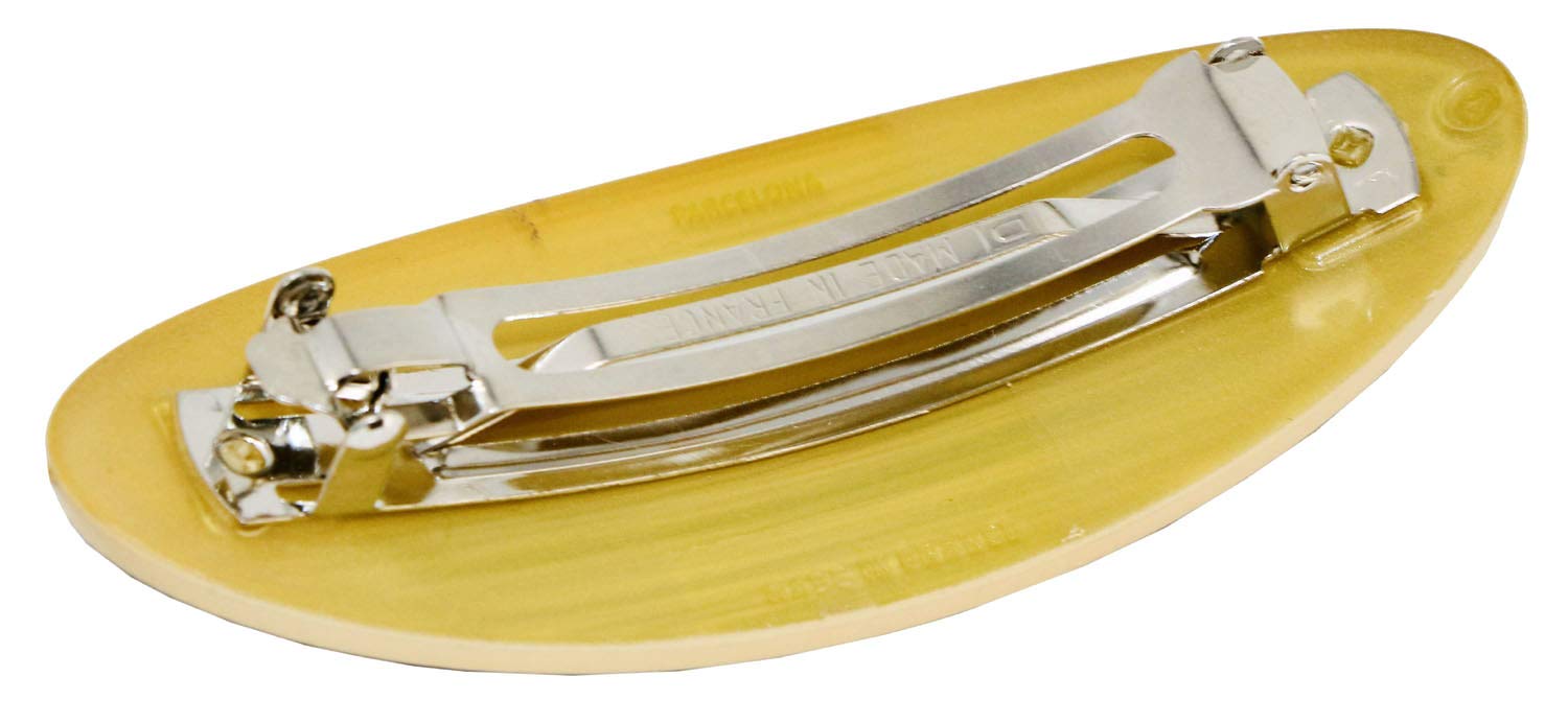 Parcelona French Oval Grey Beige Cellulose Acetate Automatic Hair Clip Barrette