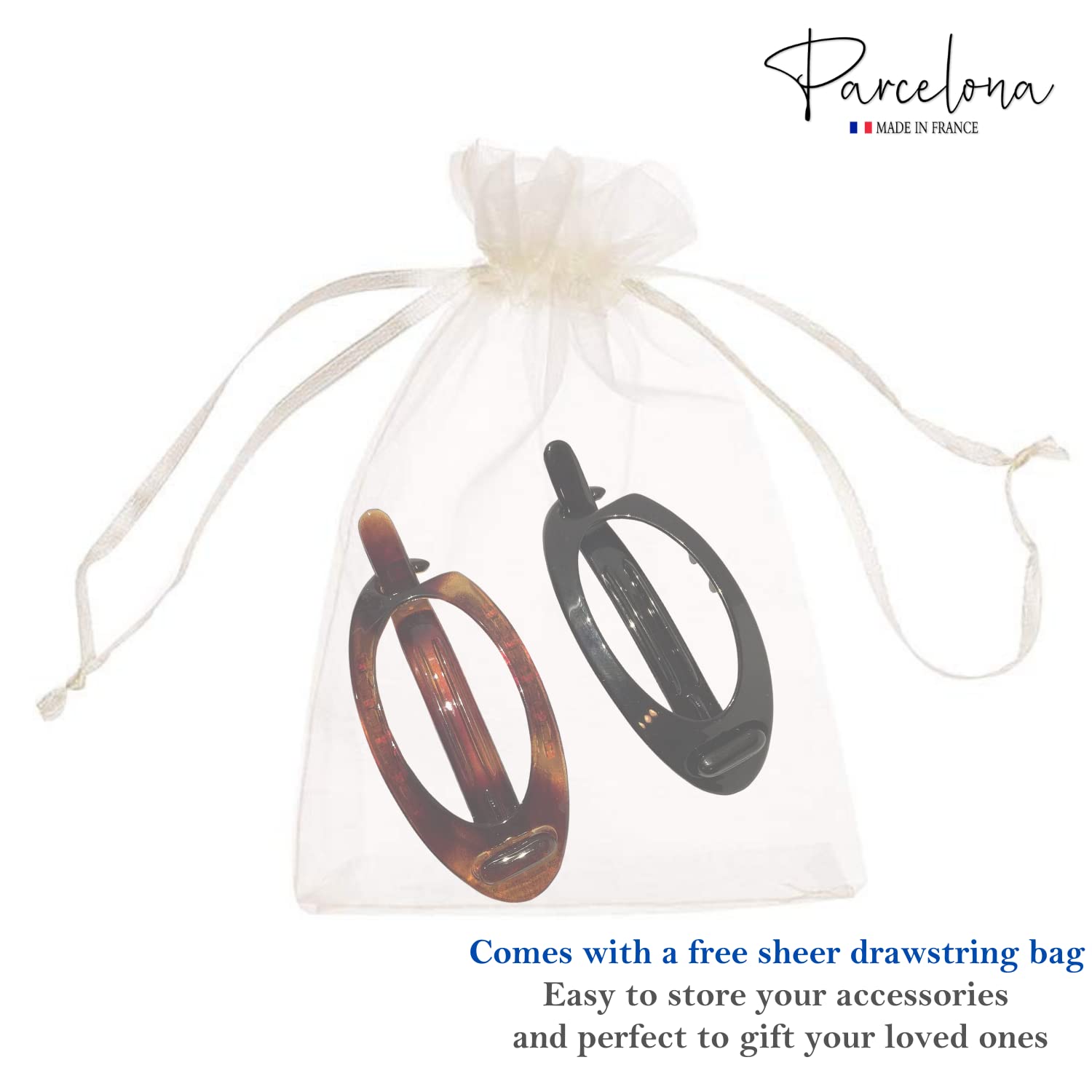 Parcelona French Plain Oval Small Cellulose Set of 2 Metal Free Hair Barrettes