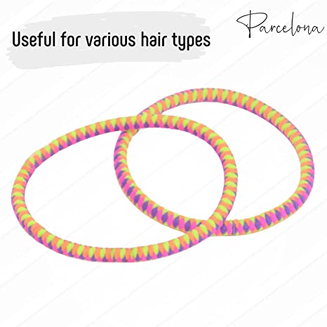 Parcelona Thin Stripes Set of 4 Ponytail Holder Elastic Hair Ties for Women